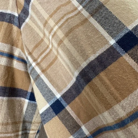 NWT Tommy Hilfiger Classic Fit Plaid Button Flannel Shirt Tan Navy Prep Grunge S - Picture 5 of 5